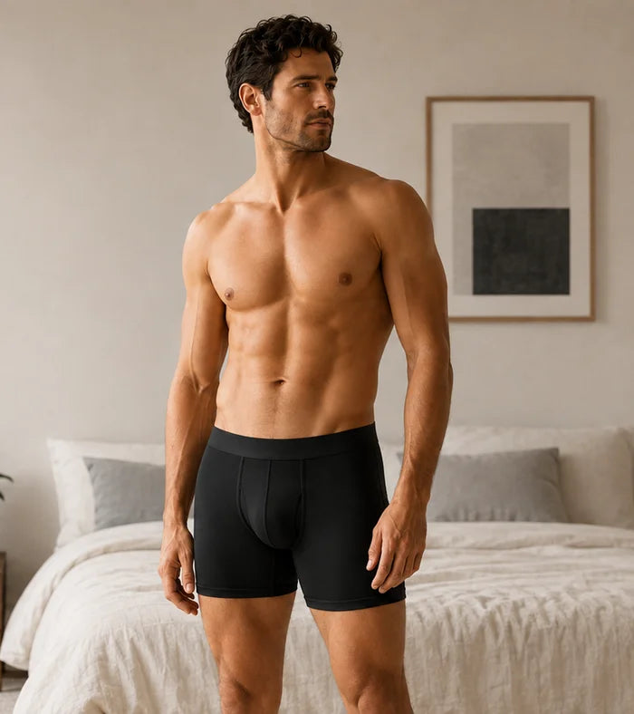 Model wearing Northwear boxer briefs